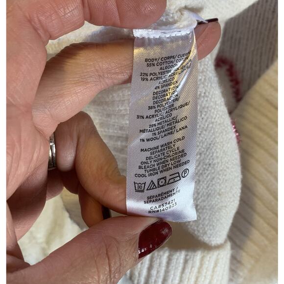 LOFT White Boatneck Sparkle Heart Sweater Hollidays preppy XS - Picture 5 of 6